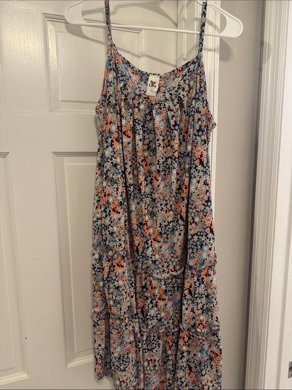 Sew In Love Floral Tiered Maxi Dress in Navy, Coral, Teal